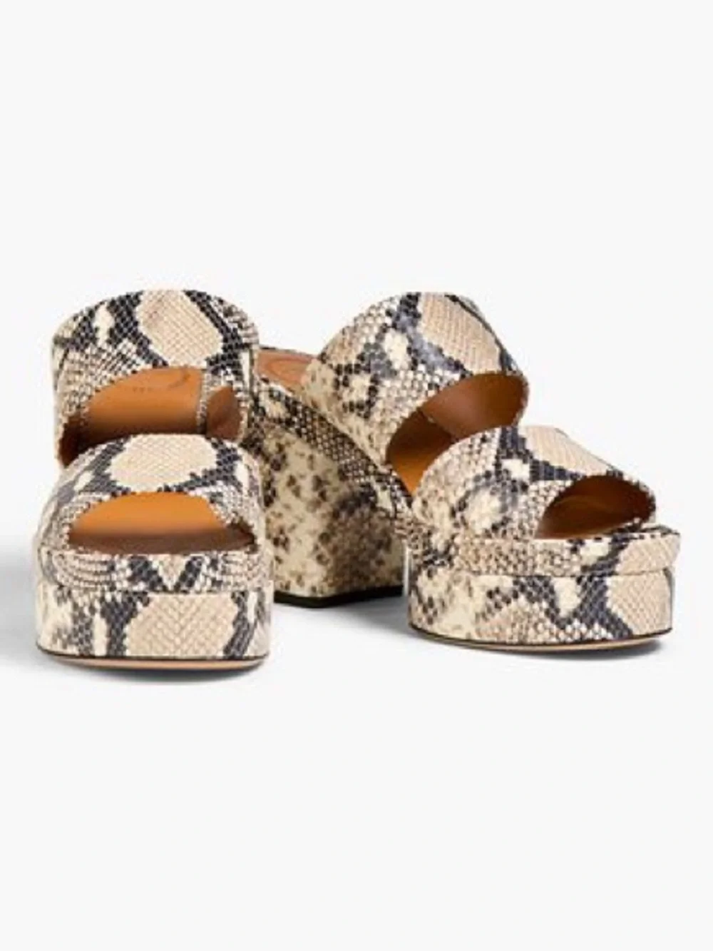 Chloé Odina Mule Snakeskin-Print Platform Block Heel Sandals Black Cream Tan 40